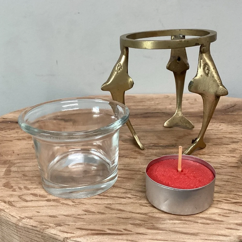 🟡 Vintage - Solid Brass Tea Light / Votive Candle Holder with Glass Insert